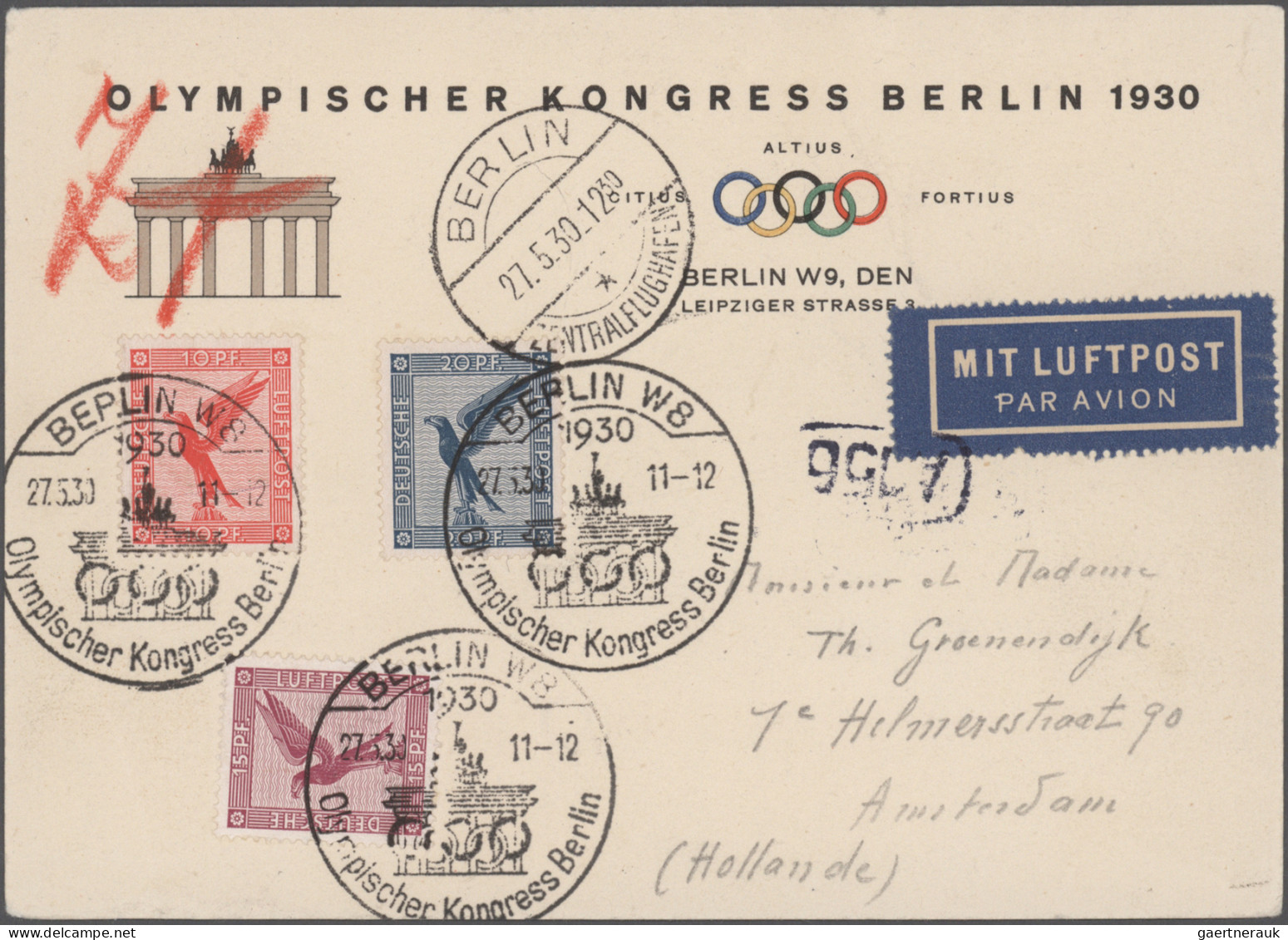 Thematics: Olympic Games: 1930, Olympischer Kongress Berlin 1930", Three Clear S - Andere & Zonder Classificatie