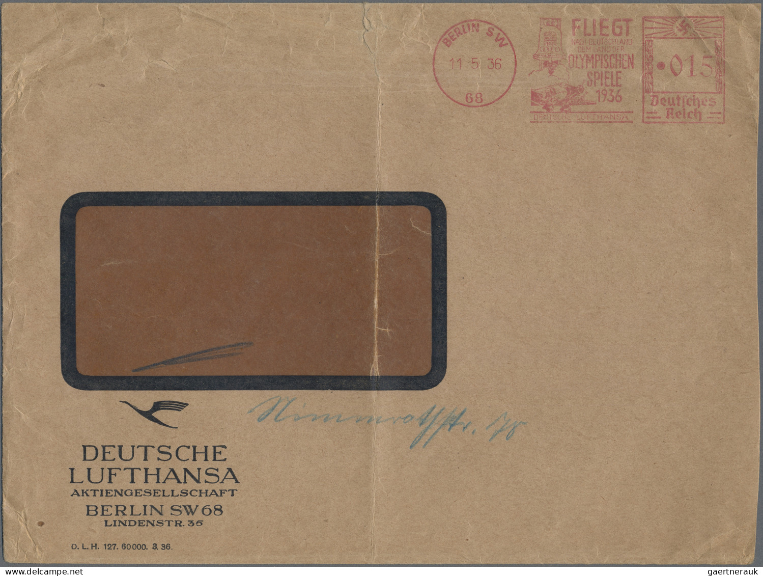 Thematics: Olympic Games: 1936, Olympic Games Berlin, Meter Mark 15 (pfg.) "Berl - Sonstige & Ohne Zuordnung