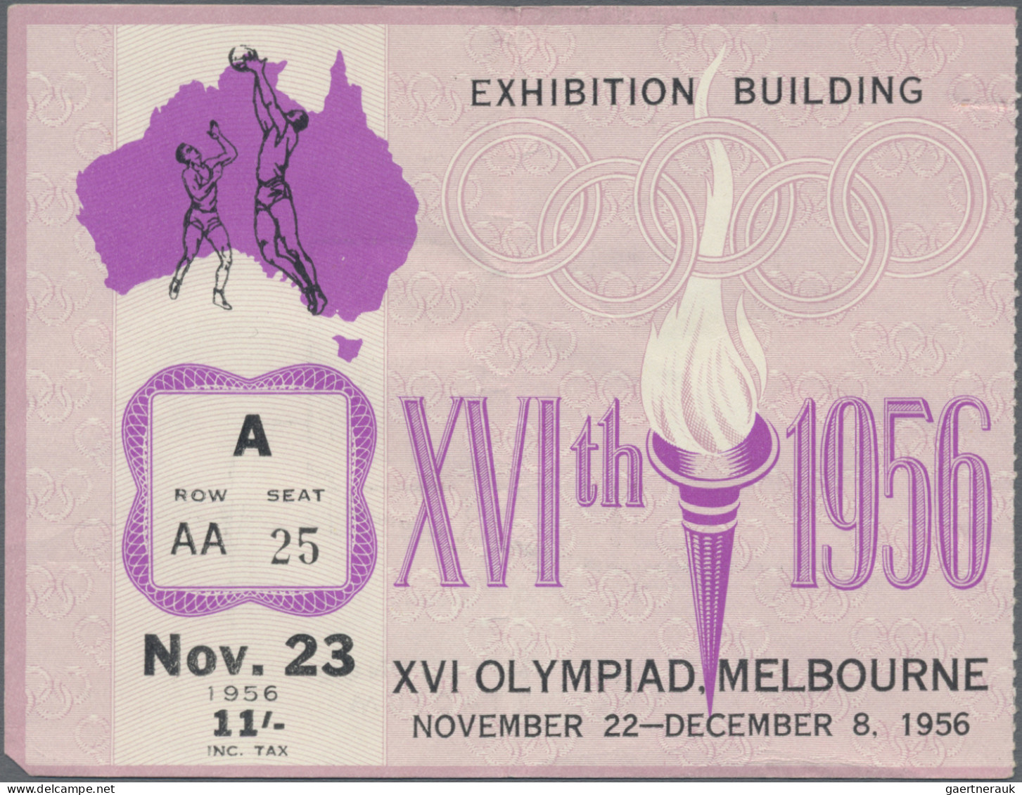 Thematics: Olympic Games: 1956. Melbourne Olympics. Lot Includes An Entry Ticket - Andere & Zonder Classificatie