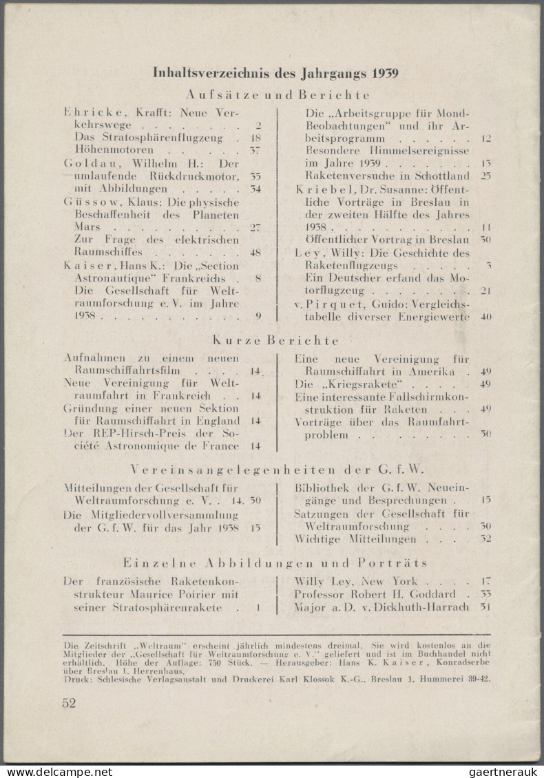 Thematics: Astronautics: 1939/1941. Lot With 2 Rare Booklets 'WELTRAUM - Mitteil - Andere & Zonder Classificatie