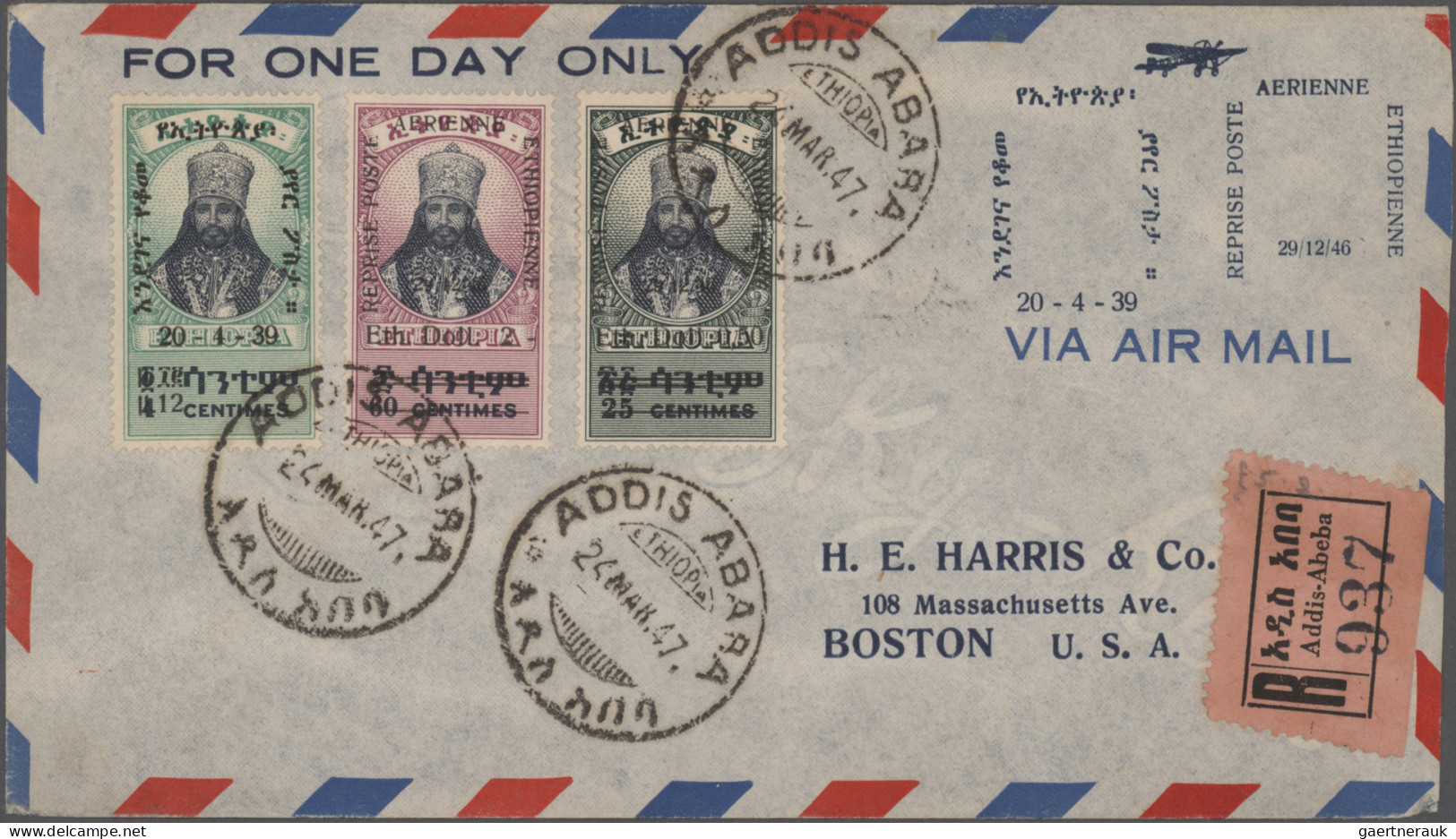 Ethiopia: 1947, "Reopening Of Airmail Service" Complete Set Of Three Used On Spe - Ethiopia
