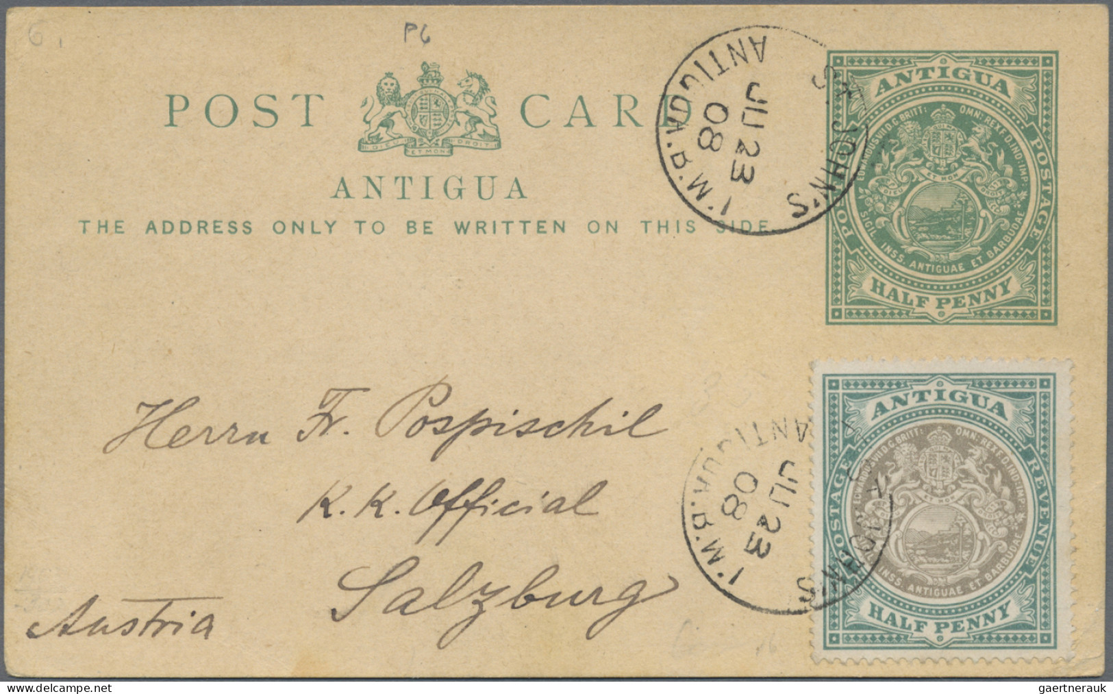 Antigua - Postal Stationery: 1905/1908, Coat Of Arms, Three Used Stationeries: ( - Antigua And Barbuda (1981-...)