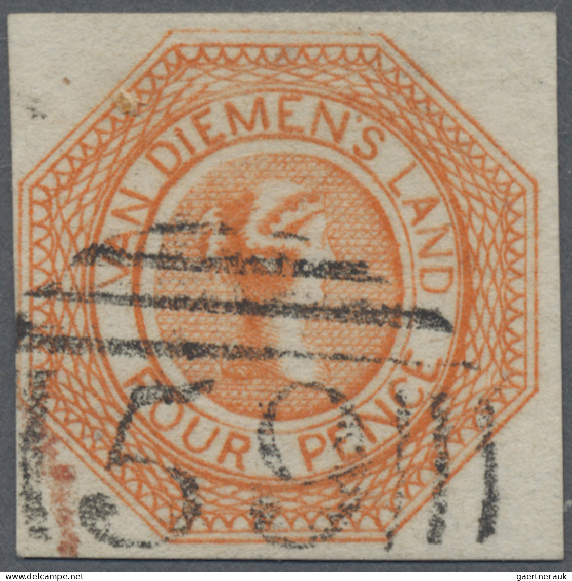 Tasmania: 1853, Courier 4d. Red-orange, Cut Square With Good Margins Around, Use - Brieven En Documenten