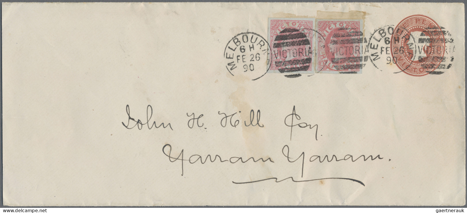 Victoria - Postal Stationery: 1890 Postal Stationery Envelope 1d. Uprated By Two - Other & Unclassified