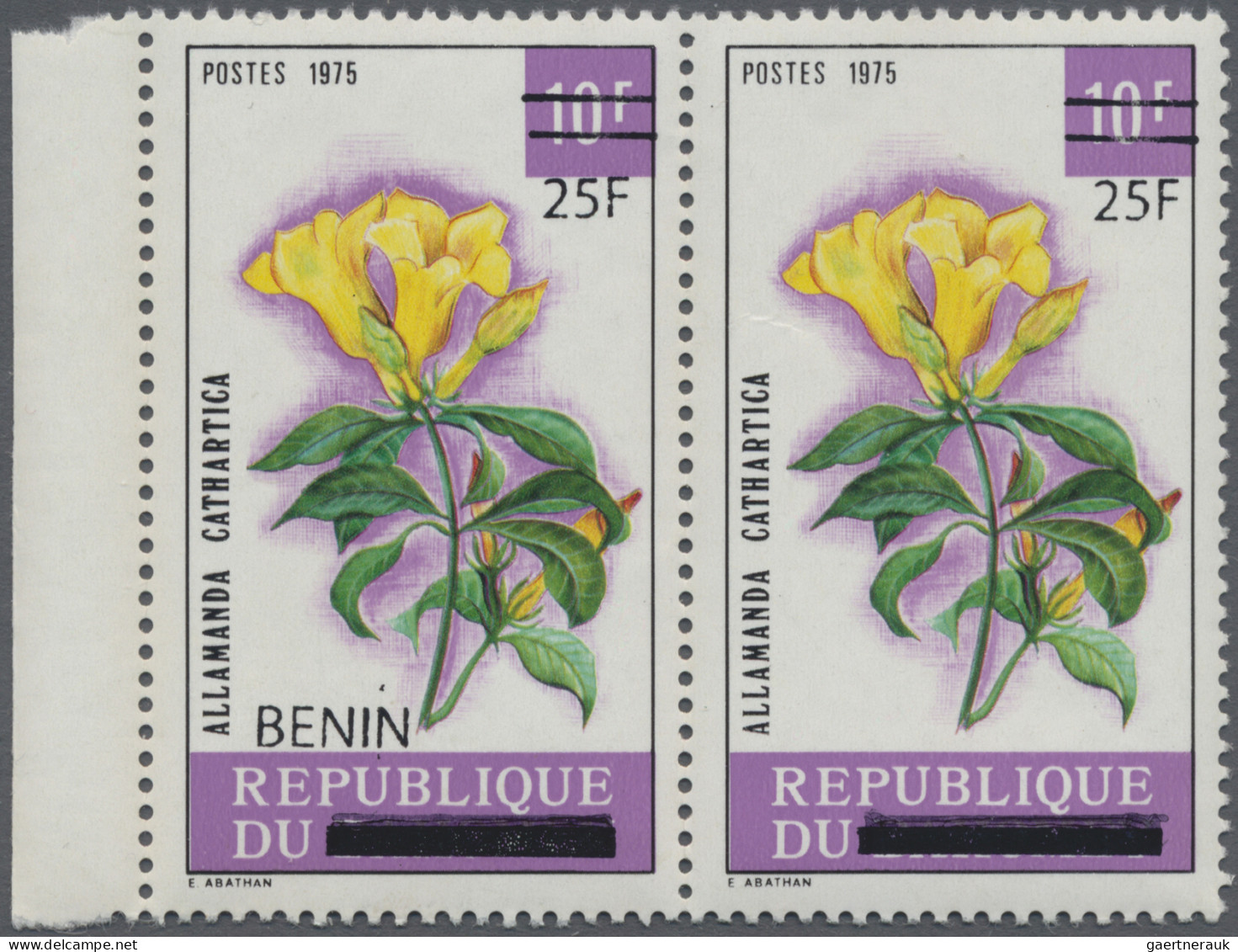 Benin: 2008/2009. Horizontal Pair '25F On 10F', One Stamp Without BENIN Overprin - Benin – Dahomey (1960-...)