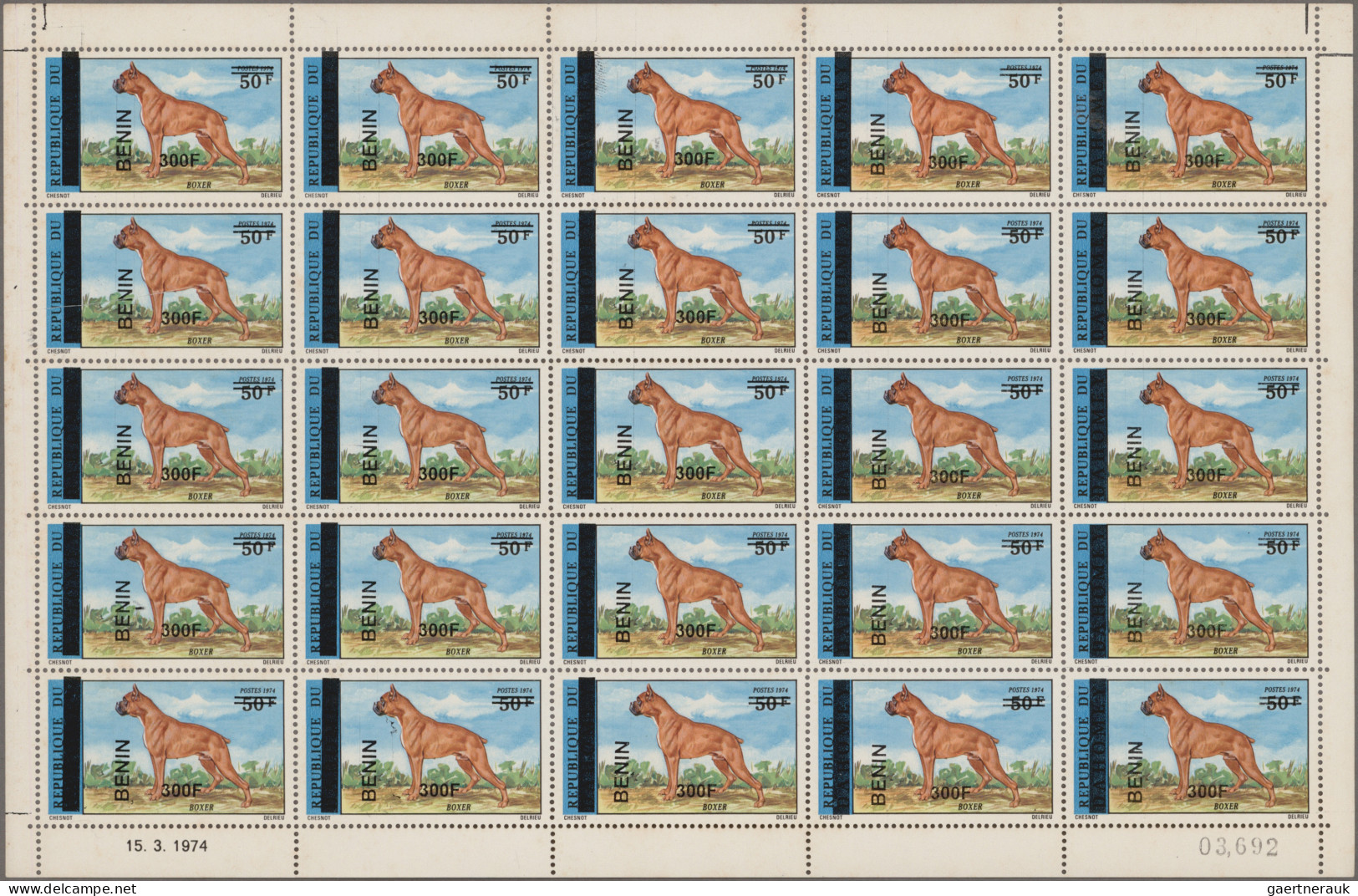 Benin: 2008/2009. Sheet Of 25 Overprint Stamps '300F On 50F' (on Dahomey #555 Sh - Benin - Dahomey (1960-...)