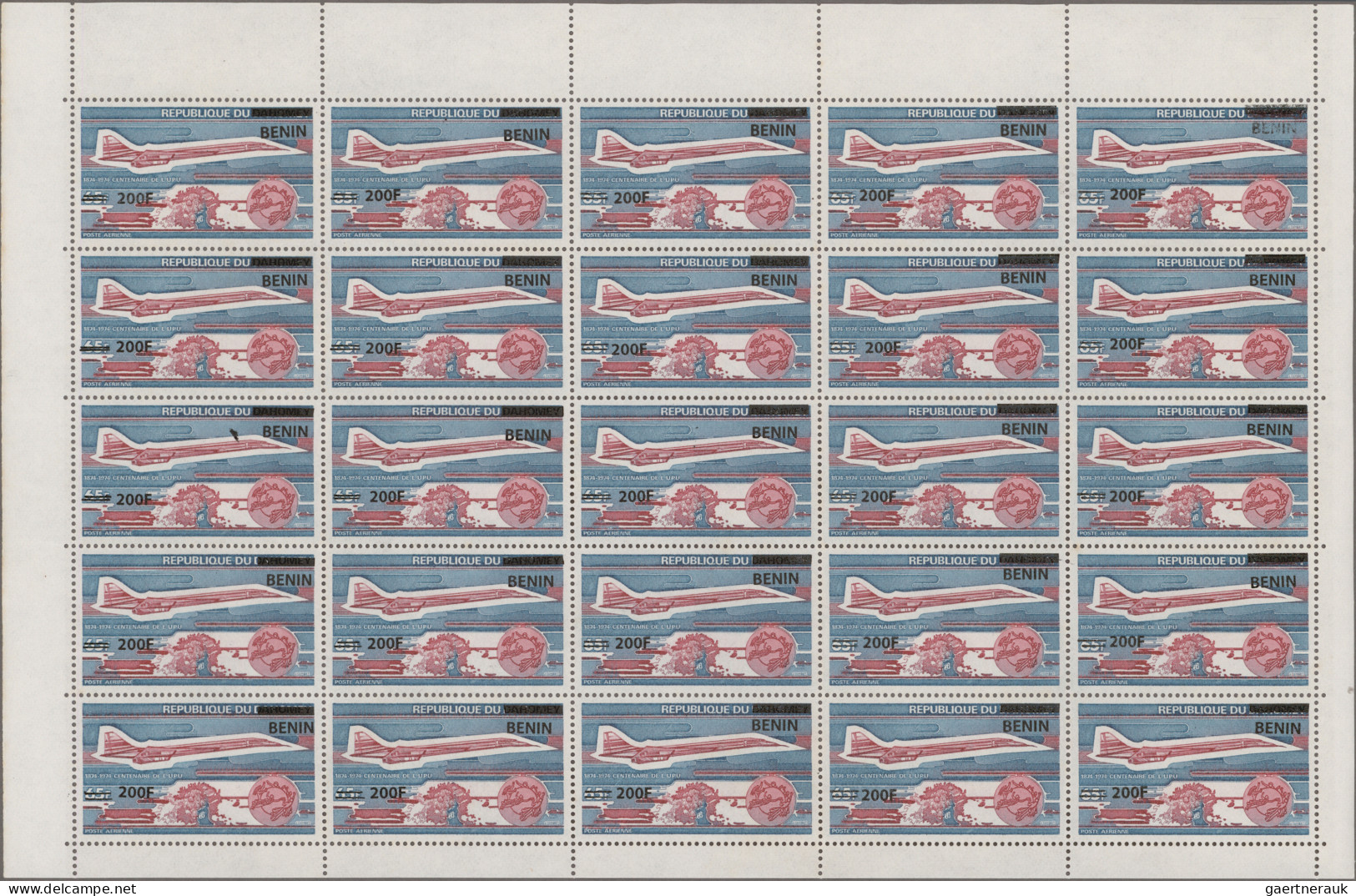 Benin: 2008/2009. Sheet Of 25 Overprint Stamps '200F On 65F' (on Dahomey #577 Sh - Bénin – Dahomey (1960-...)