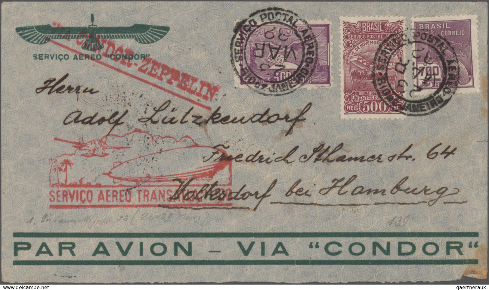 Brazil - Zeppelin Mail: 1932 "1./9. Südamerikafahrt": Printed "Condor" Envelope - Poste Aérienne