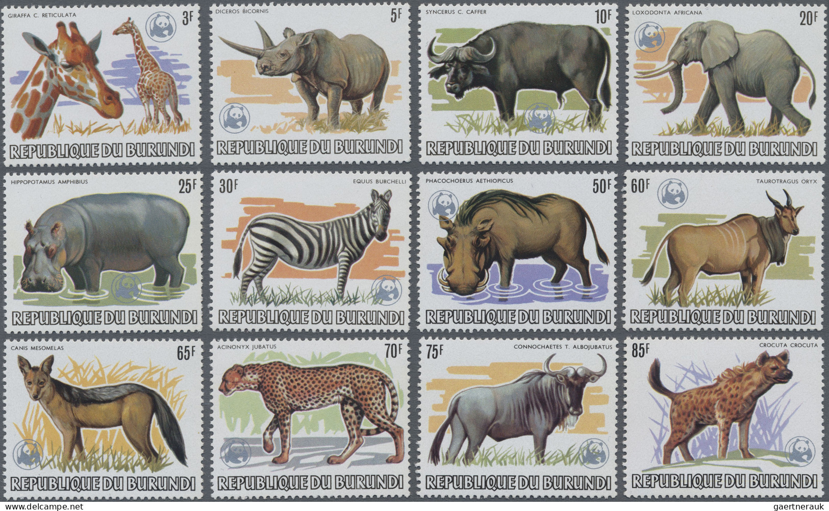 Burundi: 1982, African Wildlife/WWF 2fr.-85fr., Complete Set Of 13, Mint Never H - Unused Stamps