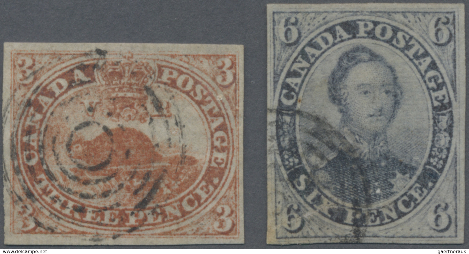 Colony Of Canada: 1852-57 Beaver 3d. Brown-red And 6d. Slate-violet, Both Imperf - ...-1851 Préphilatélie