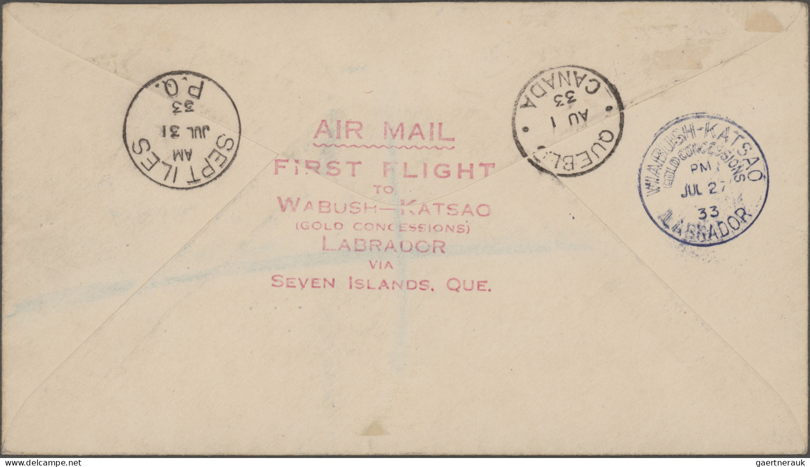 Newfoundland - Air Mail: 1933 (July 17) First Flight St. John's-Seven Islands-Wa - Fin De Catalogue (Back Of Book)