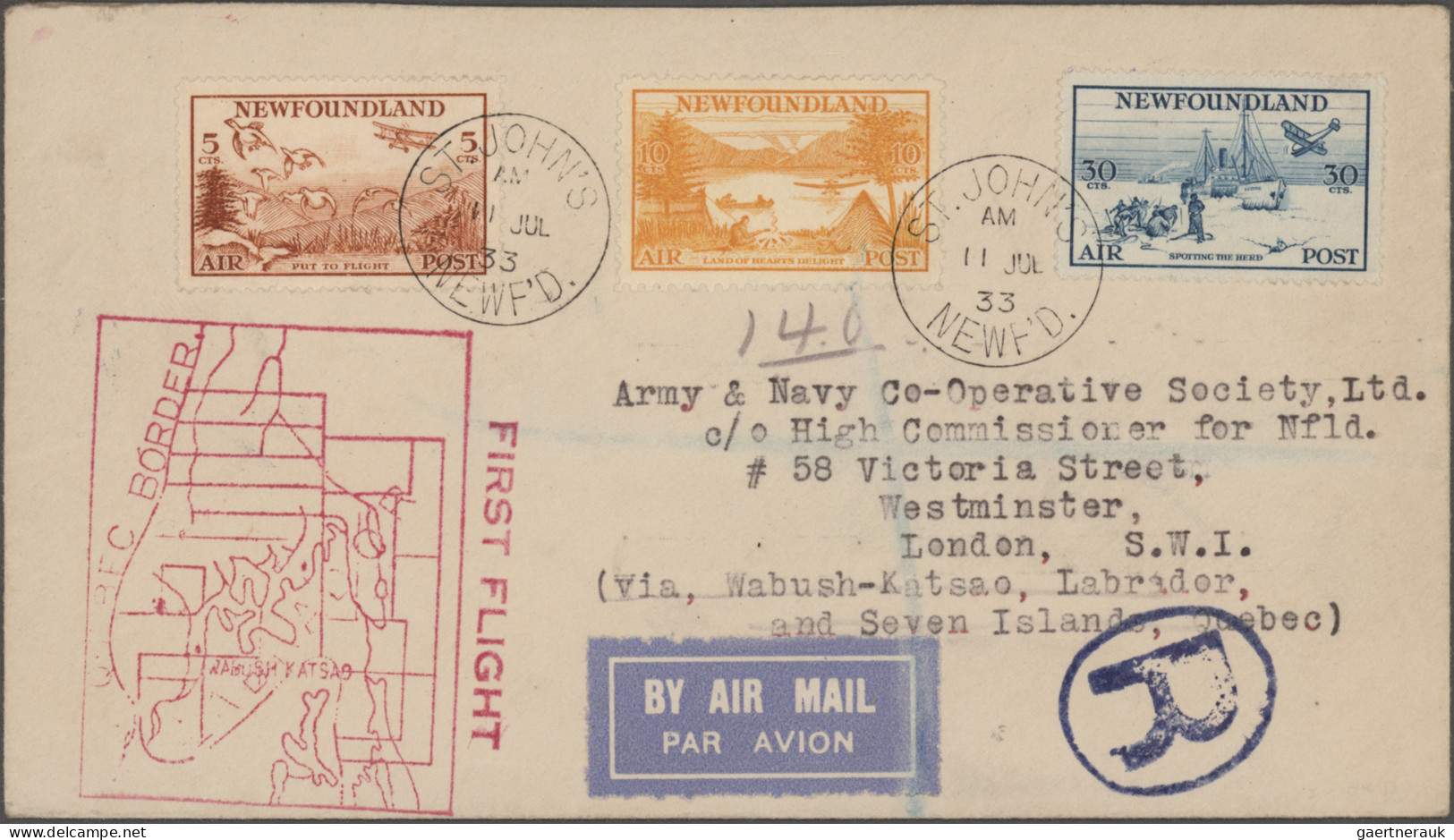 Newfoundland - Air Mail: 1933 (July 17) First Flight St. John's-Seven Islands-Wa - Back Of Book