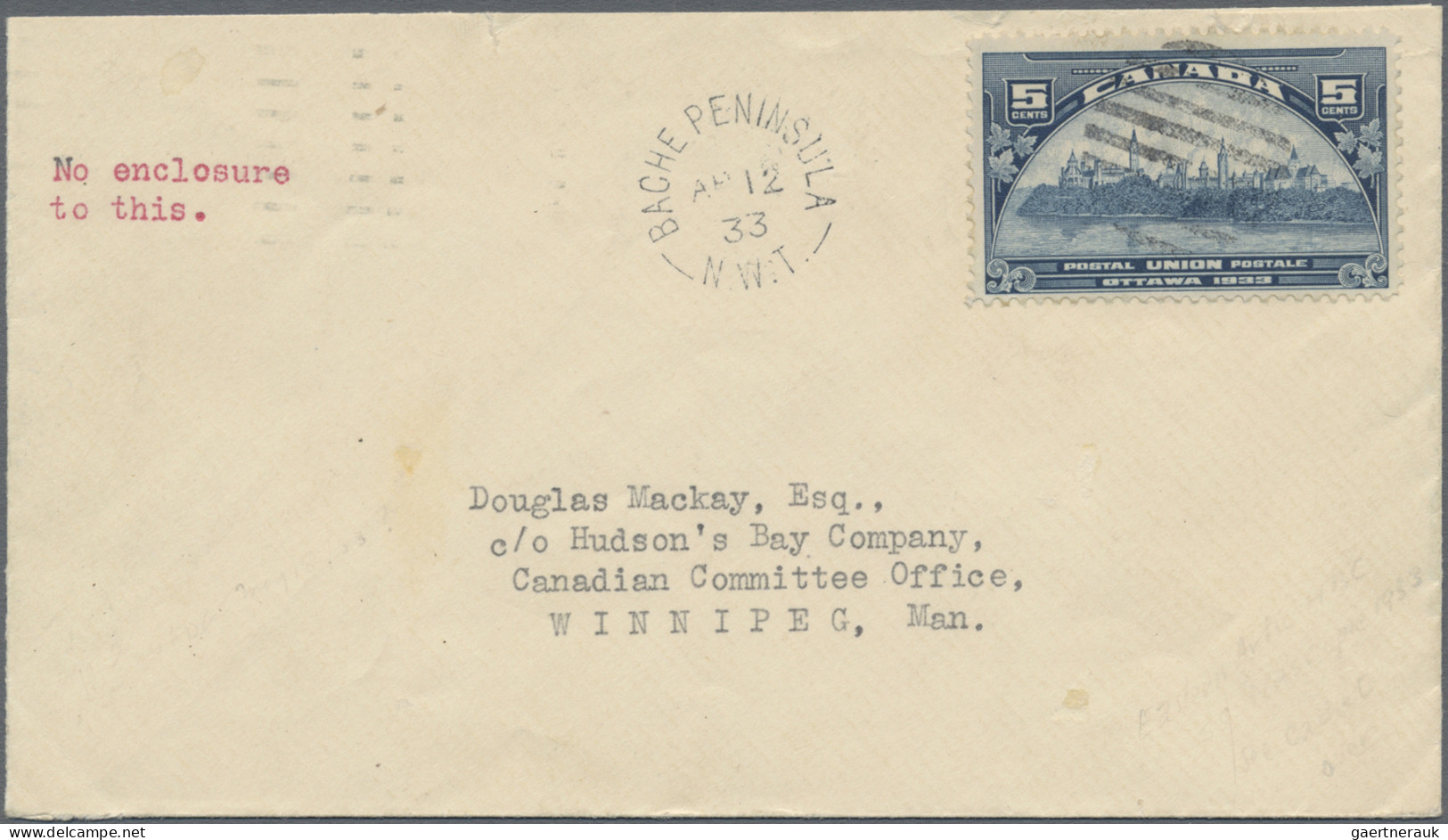 Canada: 1933, BACHE PENINSULA N.W.T., Canadian Arctic, Cover Bearing UPU Congres - Covers & Documents