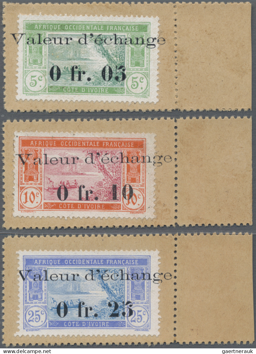 Ivory Coast: 1920's Ca.- Stamp Emergency Money: Three Stamps Of 1913 Issue Affix - Ivory Coast (1960-...)