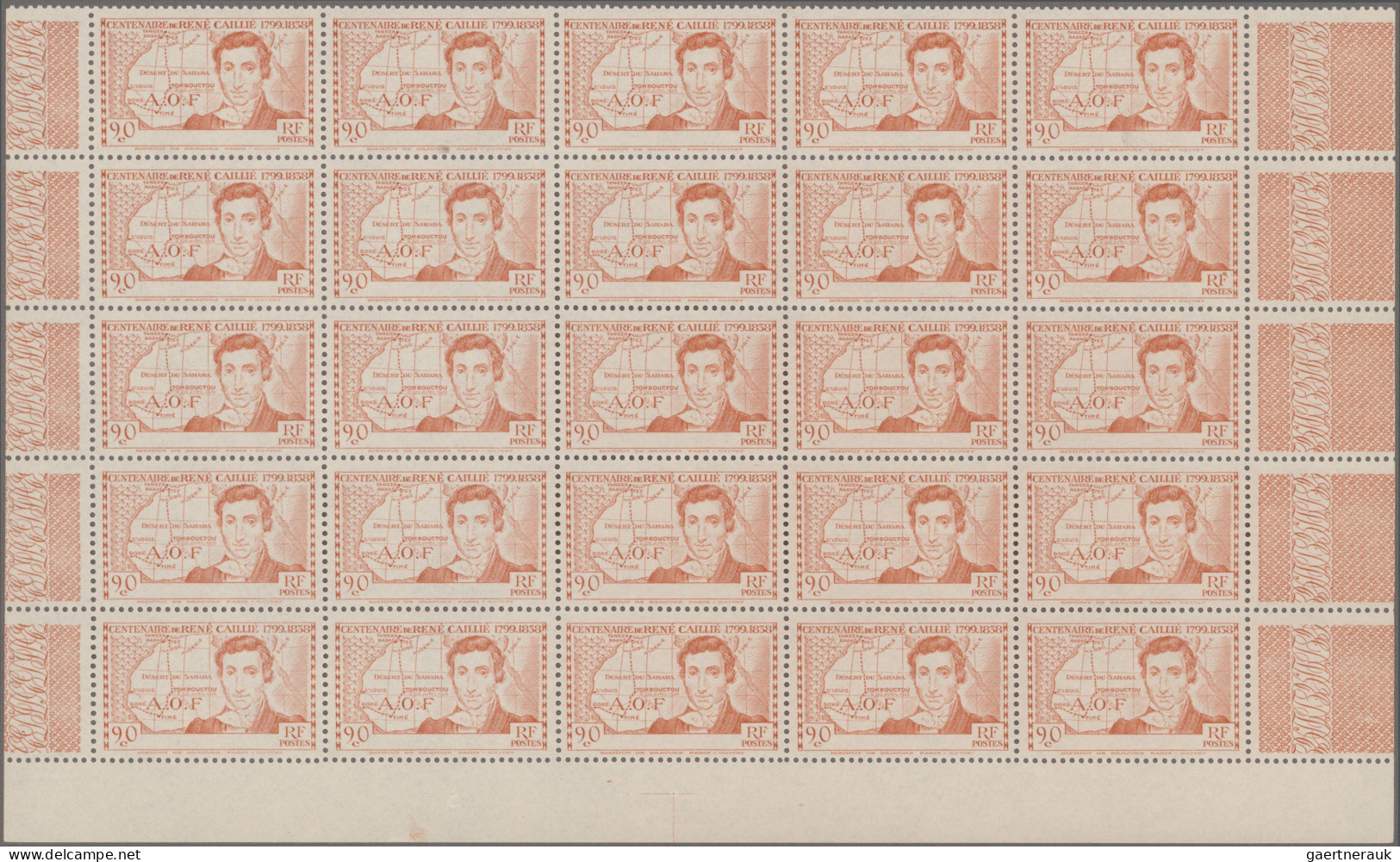 Ivory Coast: 1939. Part Of Sheet With 25 Stamps '90c - 100th Anniversary Of The - Côte D'Ivoire (1960-...)