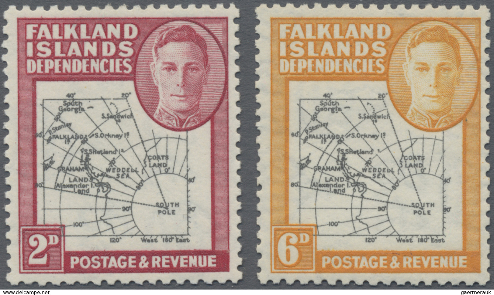 Falkland Islands: 1946, KGVI "Map Of Falklands", 2 D Carmine/black, The Map Slig - Falkland