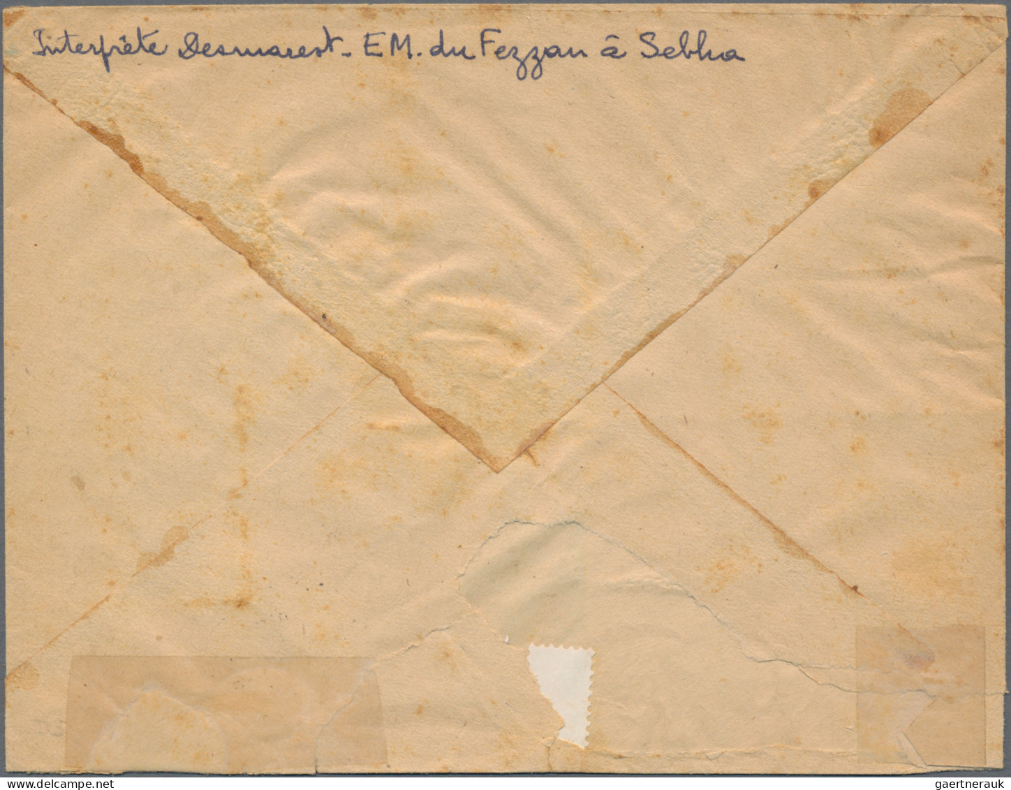 Fezzan: 1944, Algerian 2 F On Unissued 5 Fr Orange Red, Block Of 6 With Upper Sh - Briefe U. Dokumente