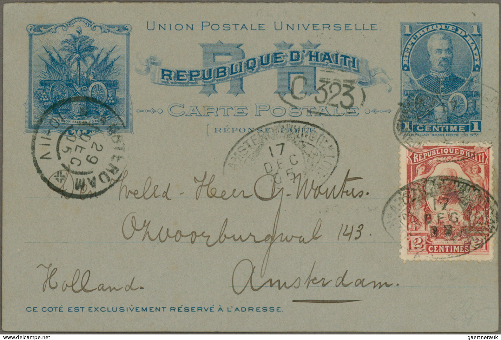 Haiti: 1898/1905, Three Used Stationery Cards: 2c. Orange On Pink Uprated By 1c. - Haïti