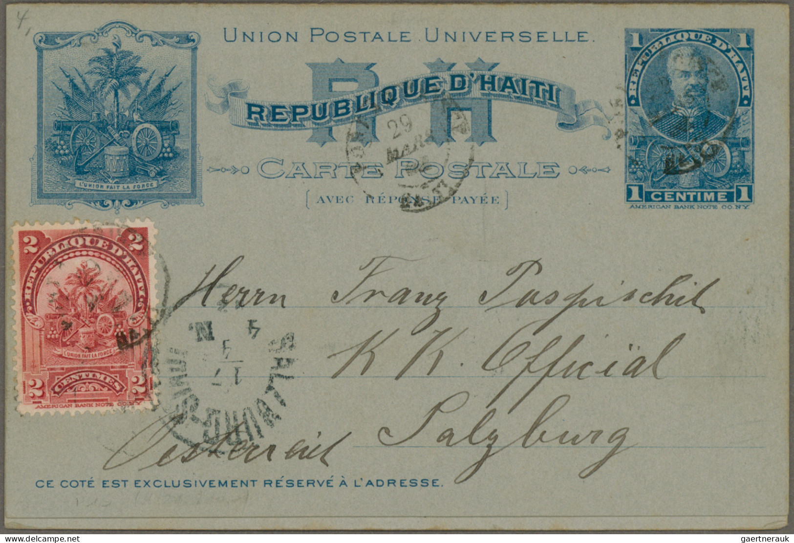 Haiti: 1898/1902, Three Used Stationery Cards: 3c. Light Green On Cream Used Fro - Haïti