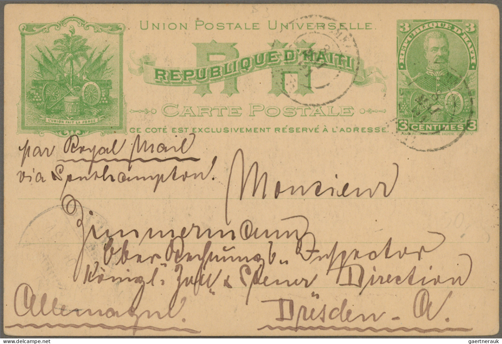 Haiti: 1901/1916, Two Commercially Used Stationery Cards: 3c. Light Green On Cre - Haïti