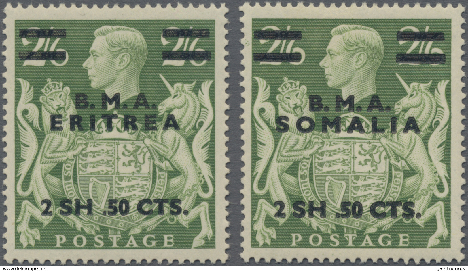 Italian Eritrea: 1949 British 2 Sh/6 D Green Overprinted "B.M.A. SOMALIA 1 Sh .5 - Eritrea