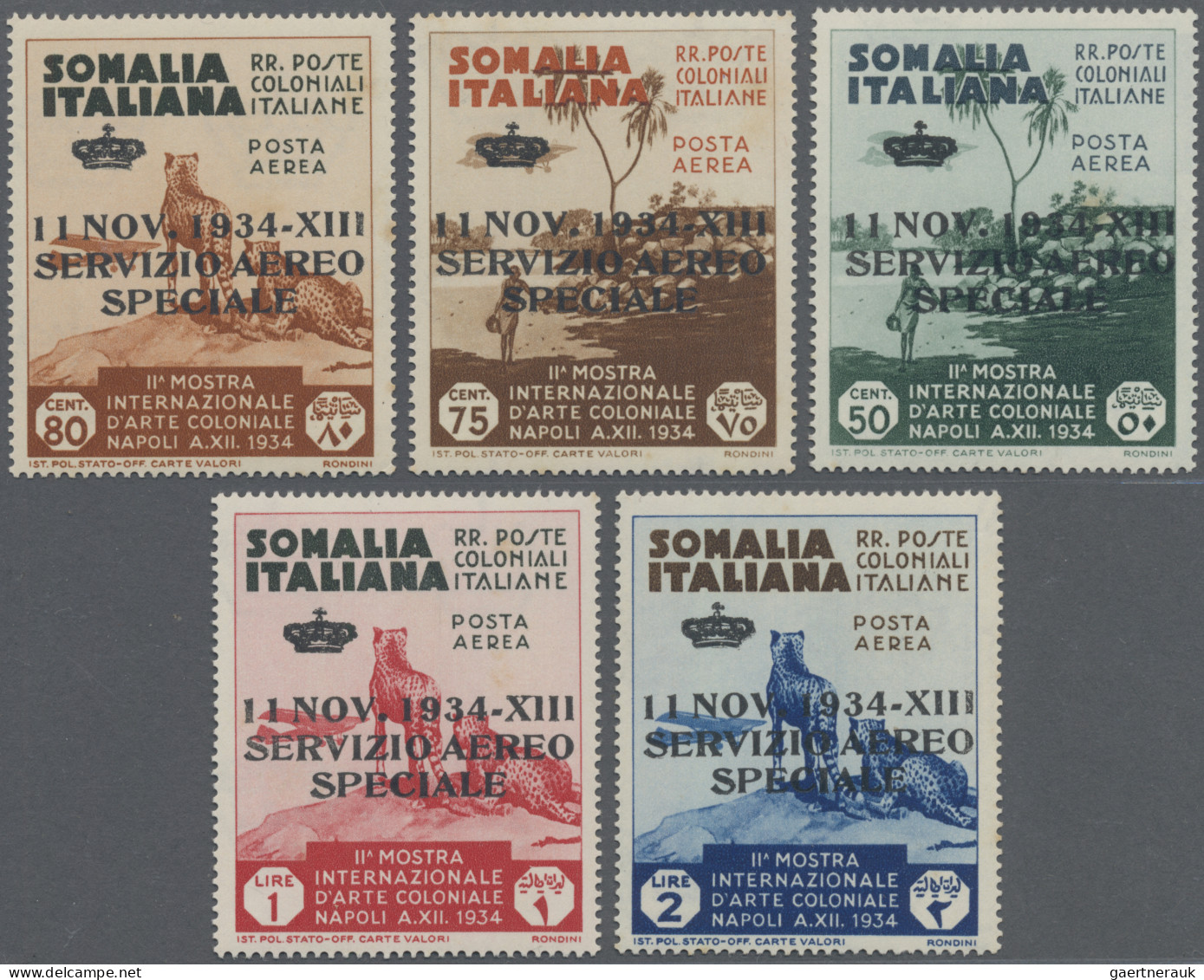 Italian Somaliland: 1934, Somalia Italiana. Sassone #2/6 All MNH, Signed "Sanabr - Somalie