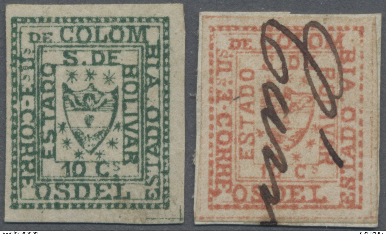 Columbia - Bolivar: 1863 Coat Of Arms 10c. Green Mint Lightly Hinged, And 10c. R - Colombia