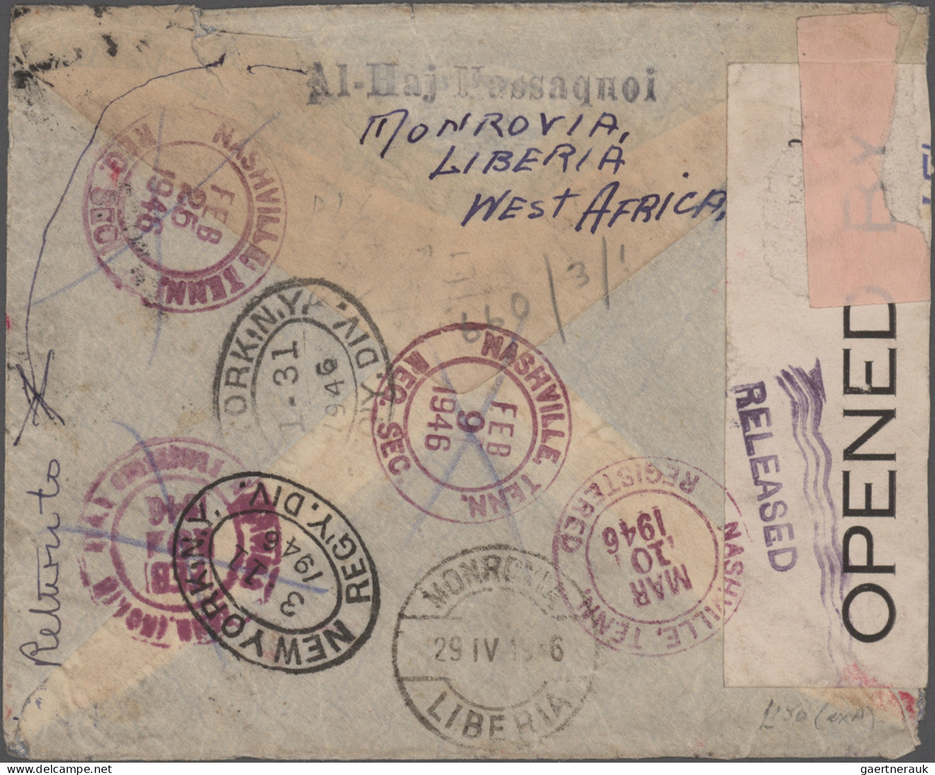 Liberia: 1941 Air 50c And 50c On 10c Used On Registered Cover From Monrovia To N - Liberia