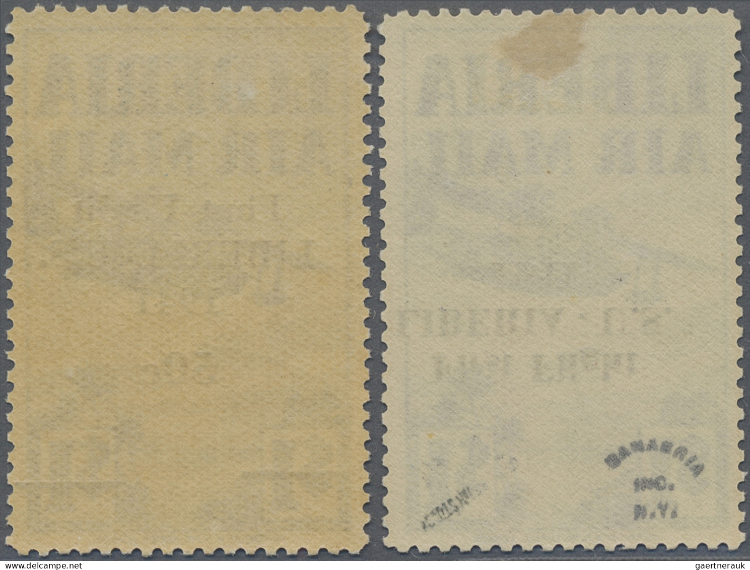 Liberia: 1941 Air $1, Two Singles Showing Varieties, One With OVERPRINT INVERTED - Liberia