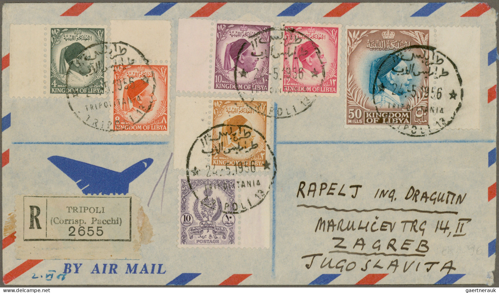 Libya: 1952/1956, Four Registered Covers From Tripoli Addressed For Zagreb (Croa - Libië