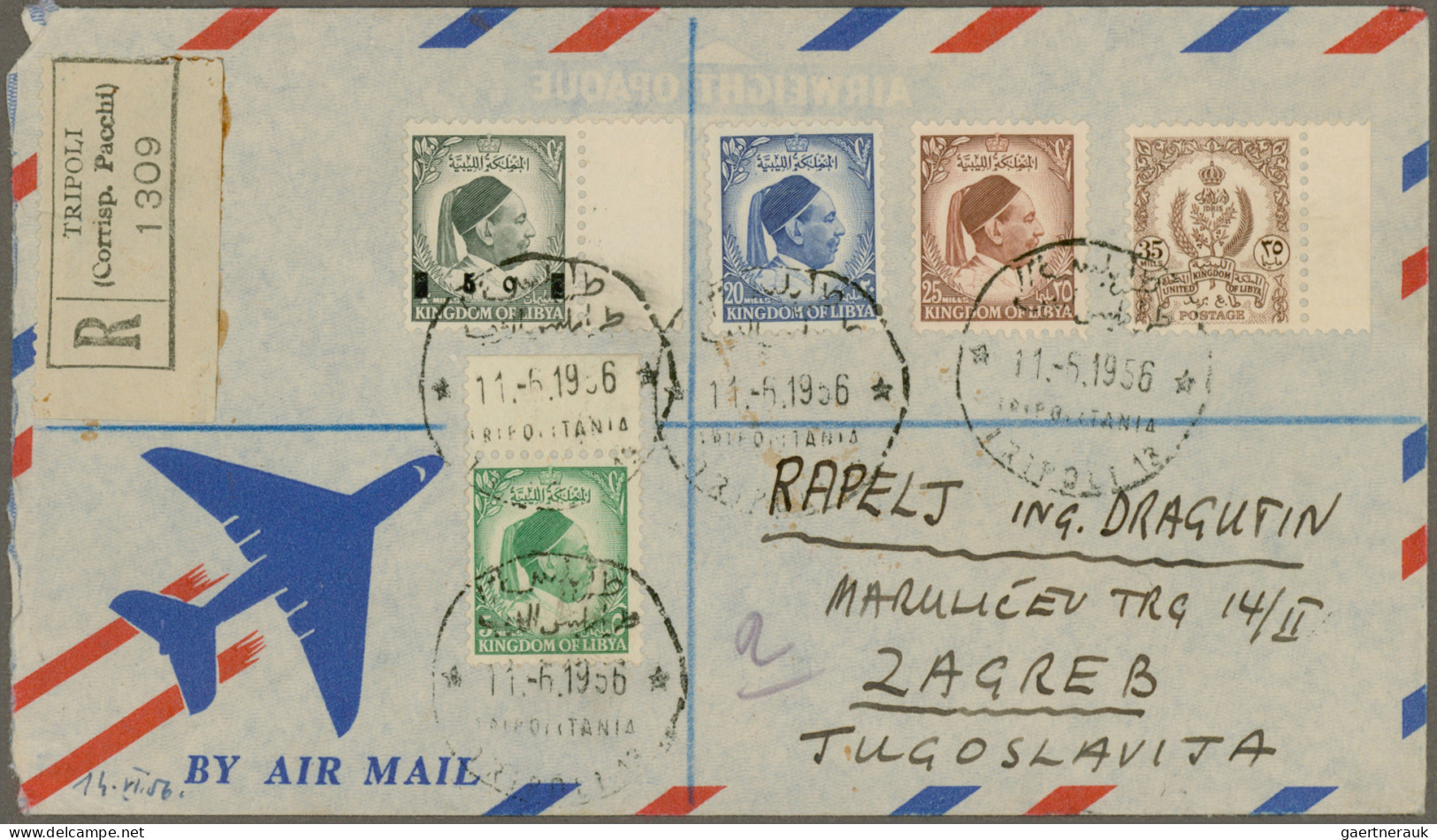 Libya: 1952/1956, Four Registered Covers From Tripoli Addressed For Zagreb (Croa - Libyen