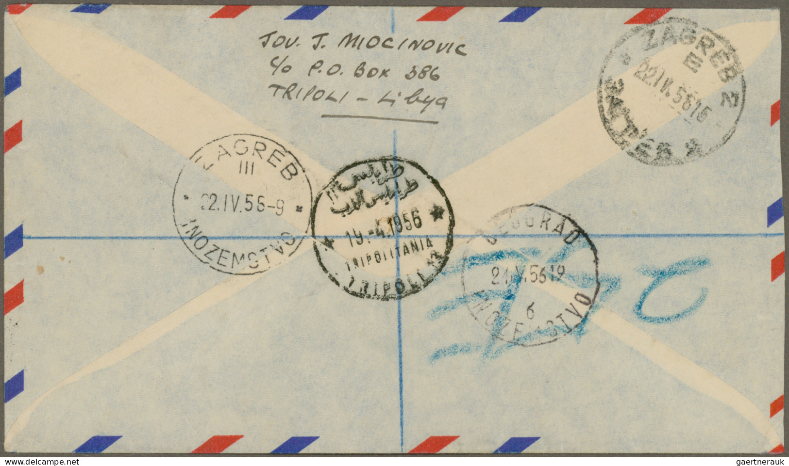 Libya: 1952/1956, four registered covers from Tripoli addressed for Zagreb (Croa