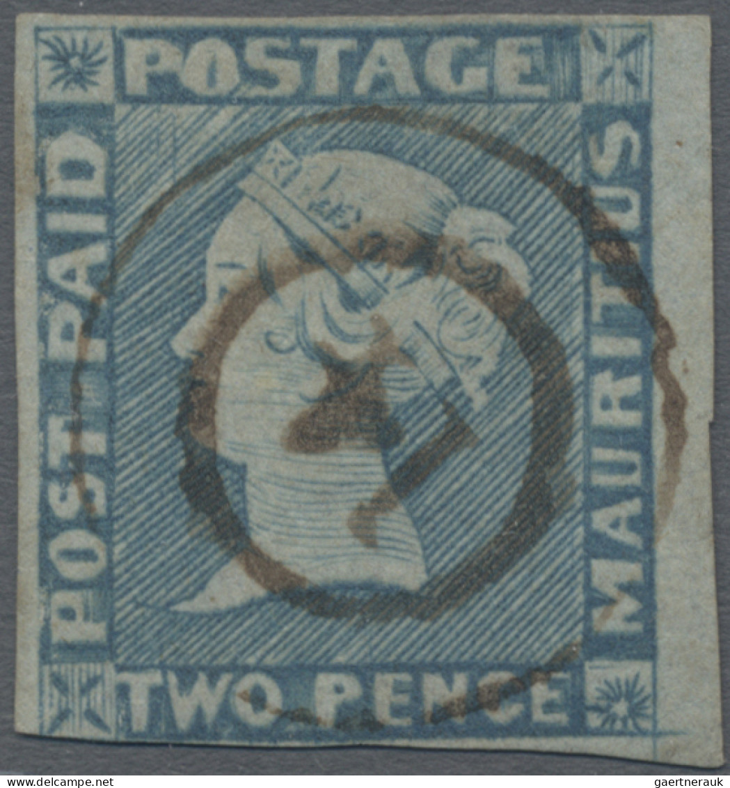 Mauritius: 1848 "Post Paid" 2d. Blue On Grey Paper, INTERMEDIATE IMPRESSION, Pos - Maurice (...-1967)