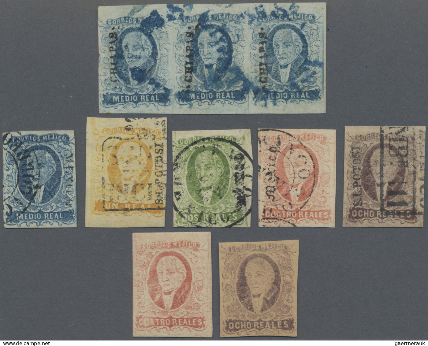 Mexico: 1856 First Issue: Complete Set Of Five From ½r. To 8r. Used, All With Di - Mexique