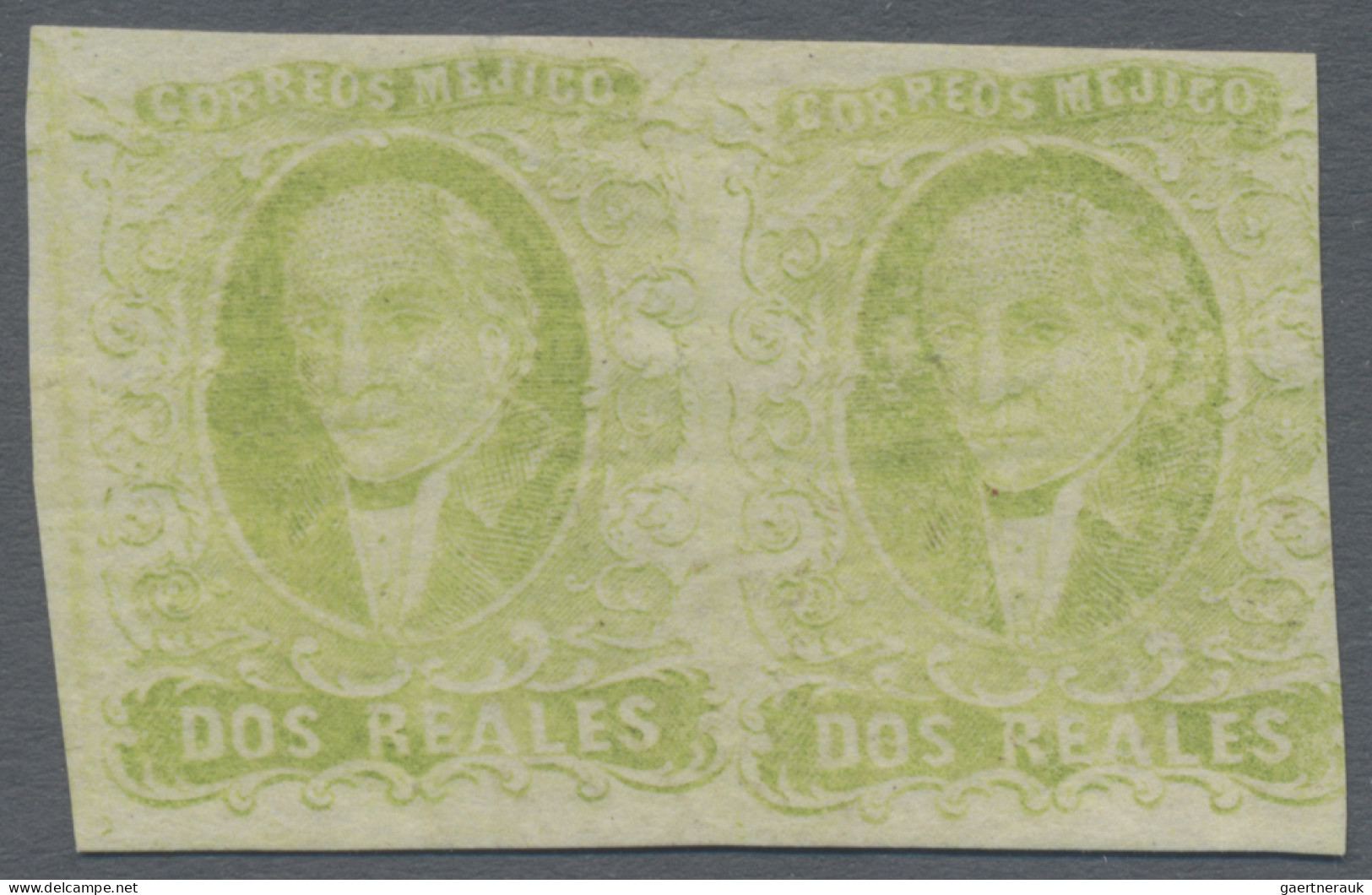 Mexico: 1856 Hidalgo 2r. Yellow-green Horizontal Pair W/o District Name, Variety - Mexiko