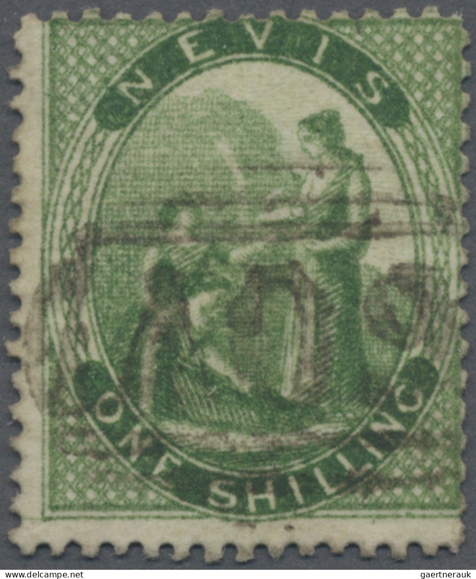 Nevis: 1867-76 1s. Yellow-green On Vertically LAID PAPER, No Wmk, Perf 15, Used - St.Kitts Y Nevis ( 1983-...)