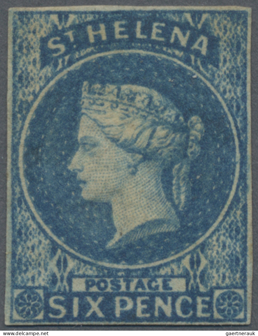 St. Helena: 1856 QV 1d. Blue, Wmk Large STar, Imperf, Mint Lightly Hinged With L - St. Helena