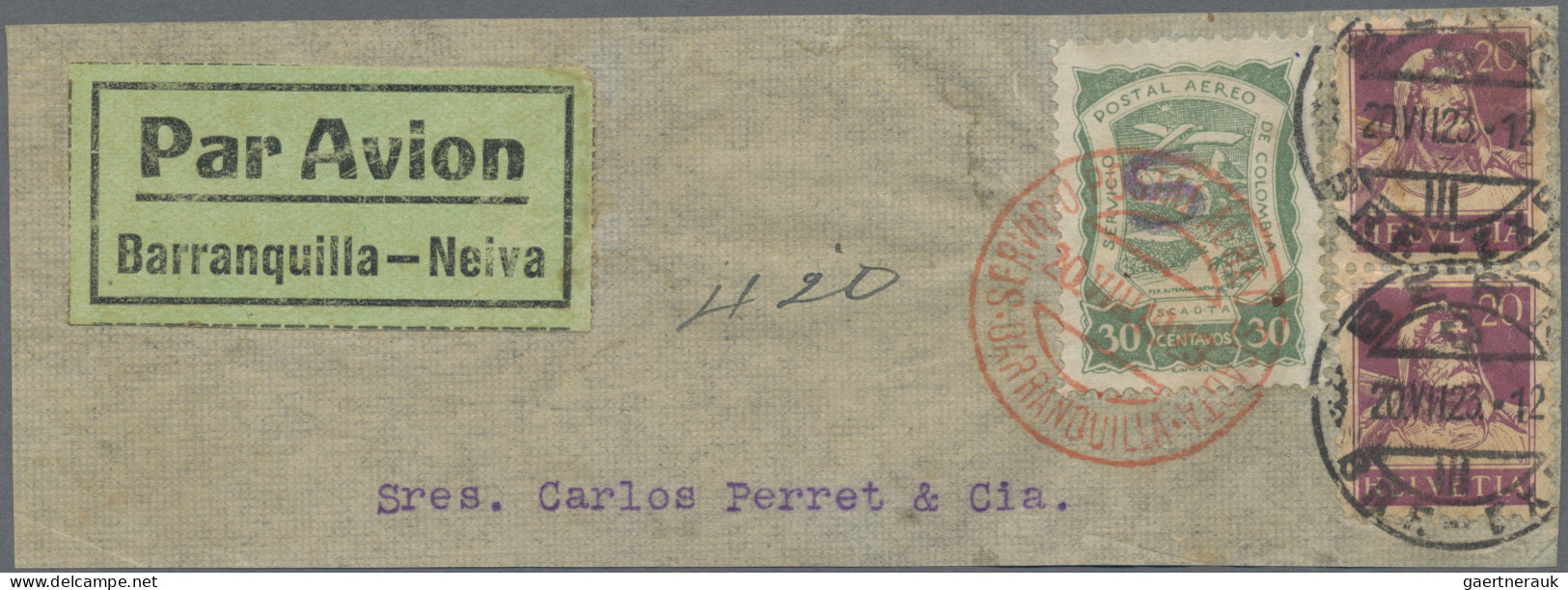 SCADTA: 1923 Switzerland: SCADTA Stamp 30c (1921) Handstamped "S" In Violet, Use - Airplanes