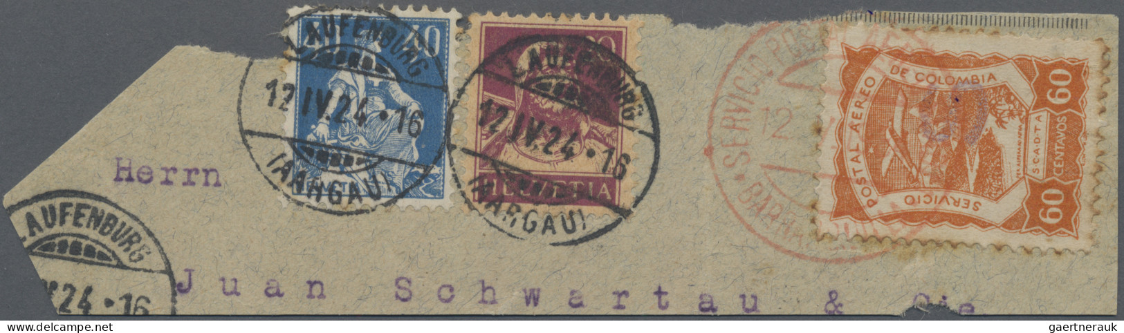 SCADTA: 1924 Switzerland: SCADTA 1921 60c. Handstamped "S" In Violet Used Along - Flugzeuge