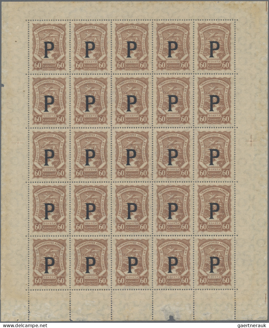 SCADTA: 1923, Panama, Machine Ovpt., 60 P., A Full Sheet Of 25, Unused Mint With - Flugzeuge