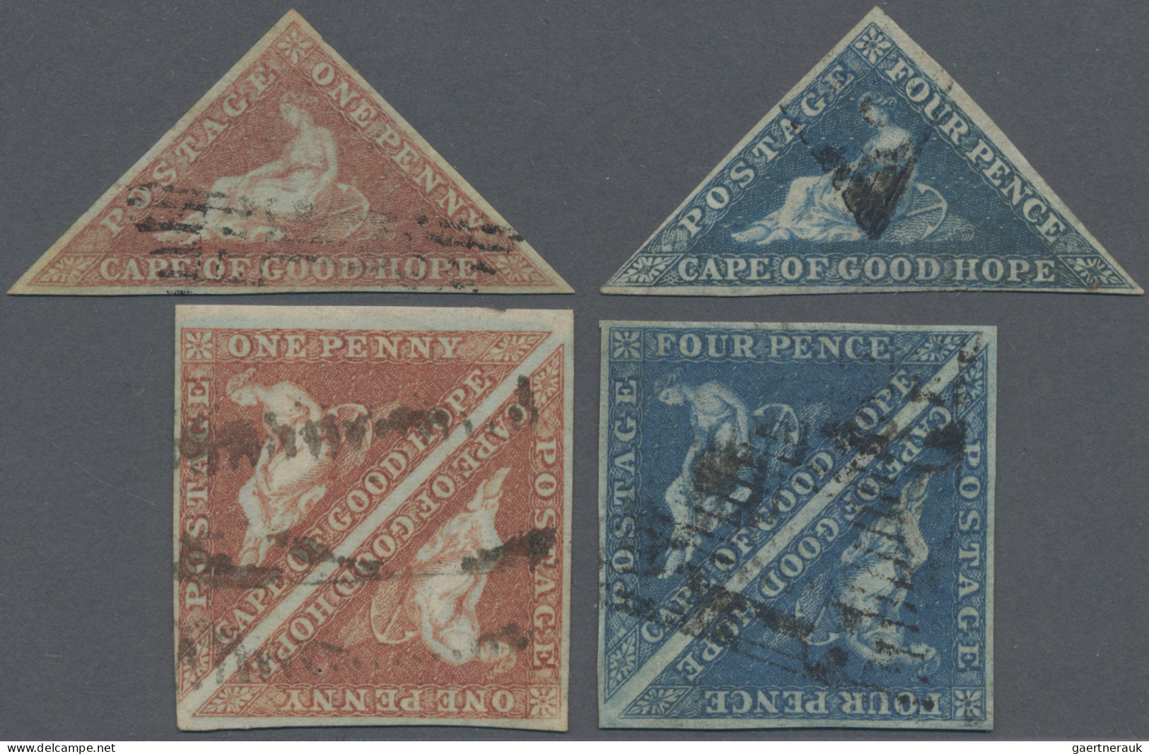 Cap Of Good Hope: 1853 Single And Pair Of Both 1d. Red And 4d. Blue, All On Blue - Kaap De Goede Hoop (1853-1904)