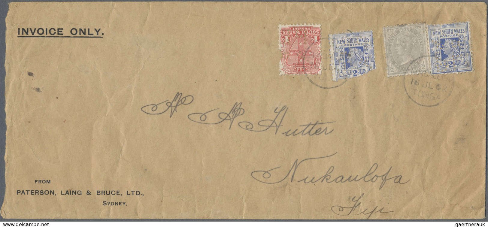 Tonga: 1902, Incoming Commercial Cover From Sydney Bearing 5½d. NSW Postage (fou - Tonga (...-1970)