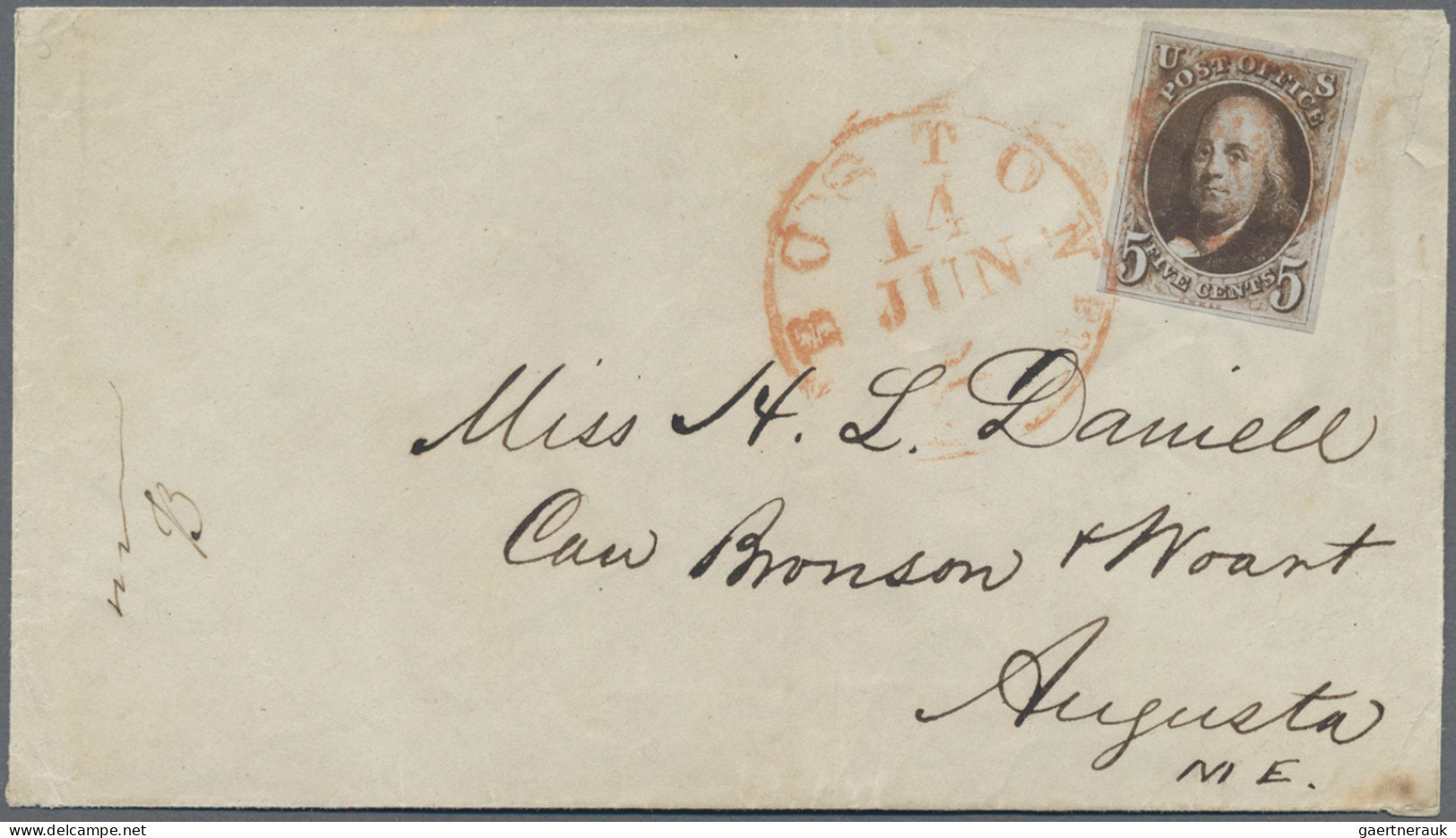 United States: 1847, Franklin 5c. Used On Boston-Augusta Cover. - Covers & Documents