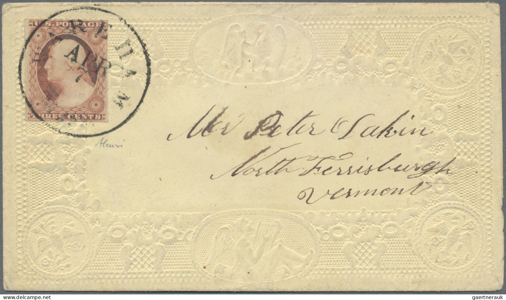 United States: 1850's: Embossed Ornamented Cover Used From Wareham, Mass. To Nor - Briefe U. Dokumente