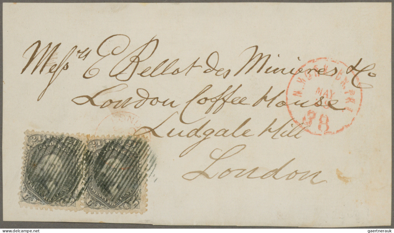 United States: 1862, Washington 24c. Grey-lilac, Two Copies Applied As A Pair On - Autres & Non Classés