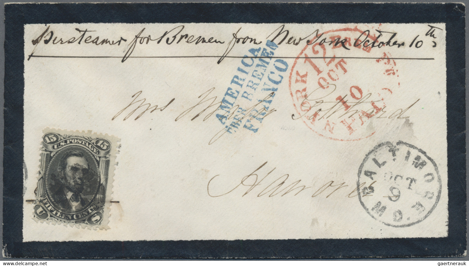 United States: 1866 15c. Black, Cork Fancy Cancellation, On Cover From Baltimore - Autres & Non Classés