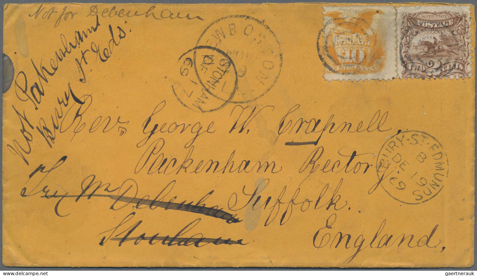 United States: 1869 Michel #27, 30, "cunard Line" A Cover Sent From New Boston T - Other & Unclassified