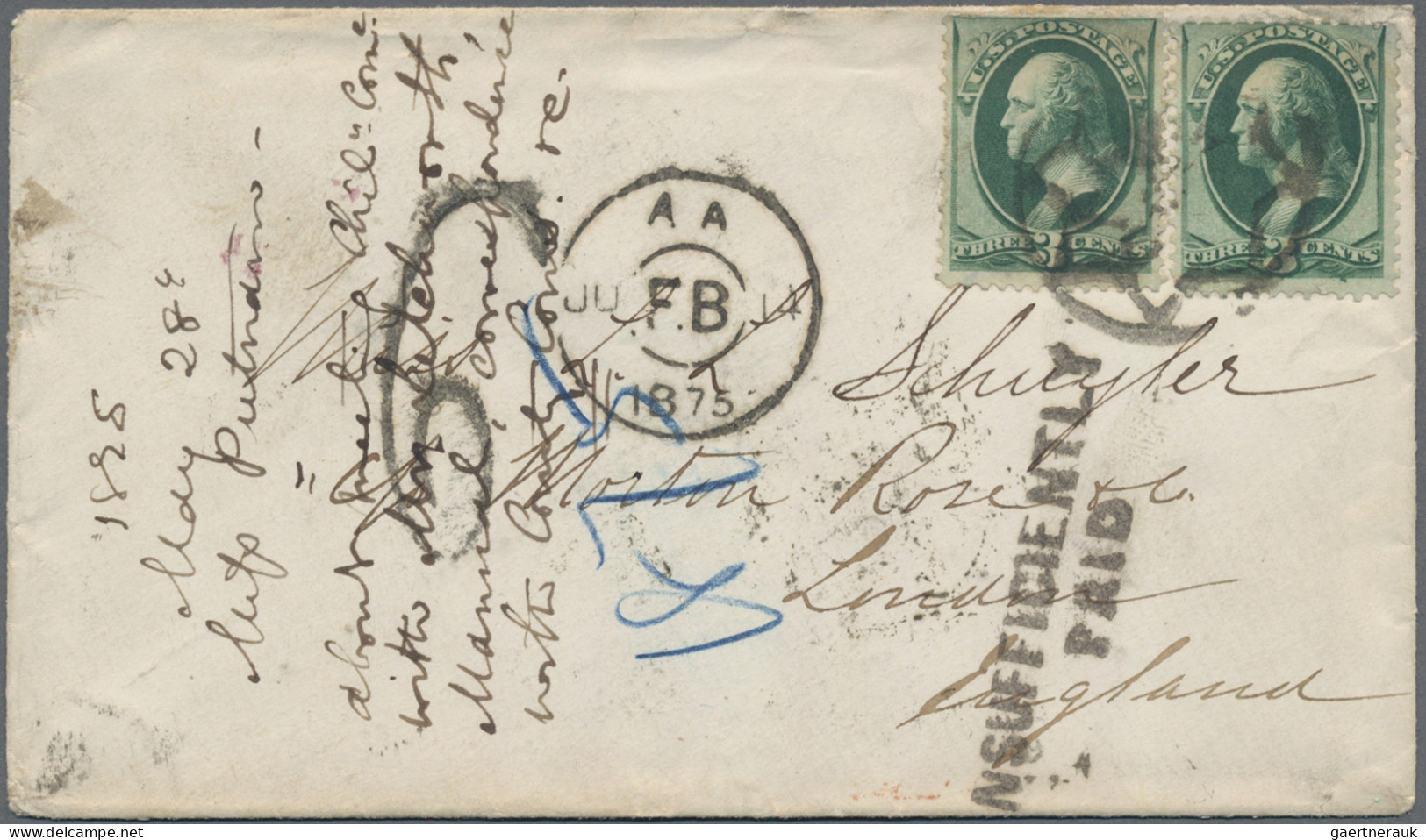 United States: 1875. Guion Line (see Text): Cover Franked 2x 3c. Green Paying Th - Sonstige & Ohne Zuordnung