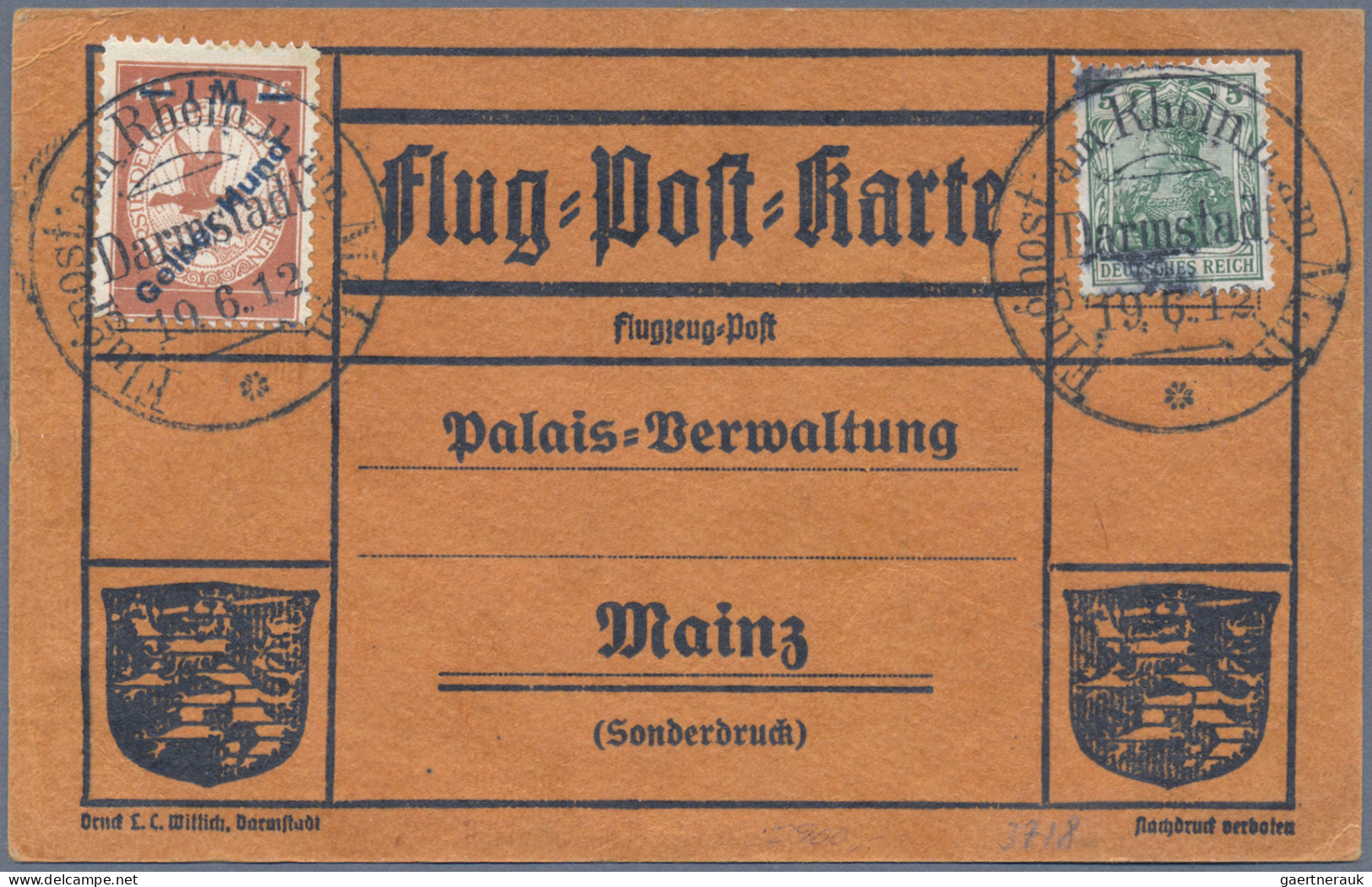 Air Mail - Germany: 1912 Vier Karten Mit Flugpost Am Rhein & Main, Frankiert Mit - Airmail & Zeppelin