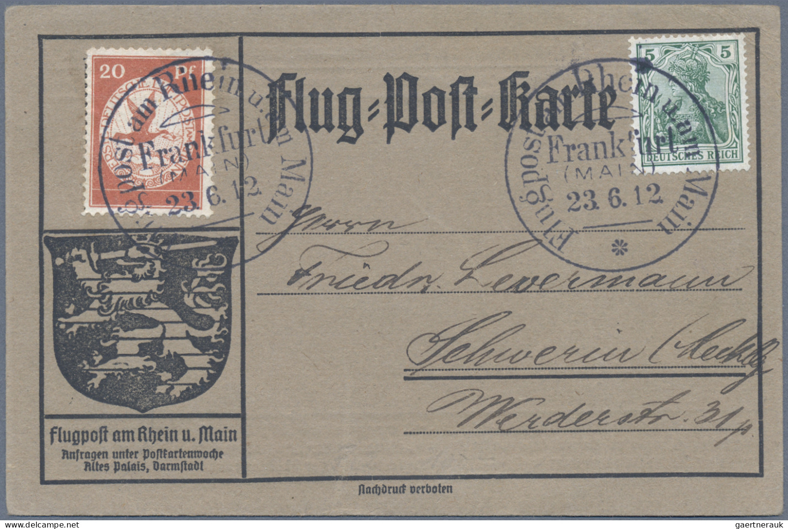 Air Mail - Germany: 1912 Vier Karten Mit Flugpost Am Rhein & Main, Frankiert Mit - Airmail & Zeppelin